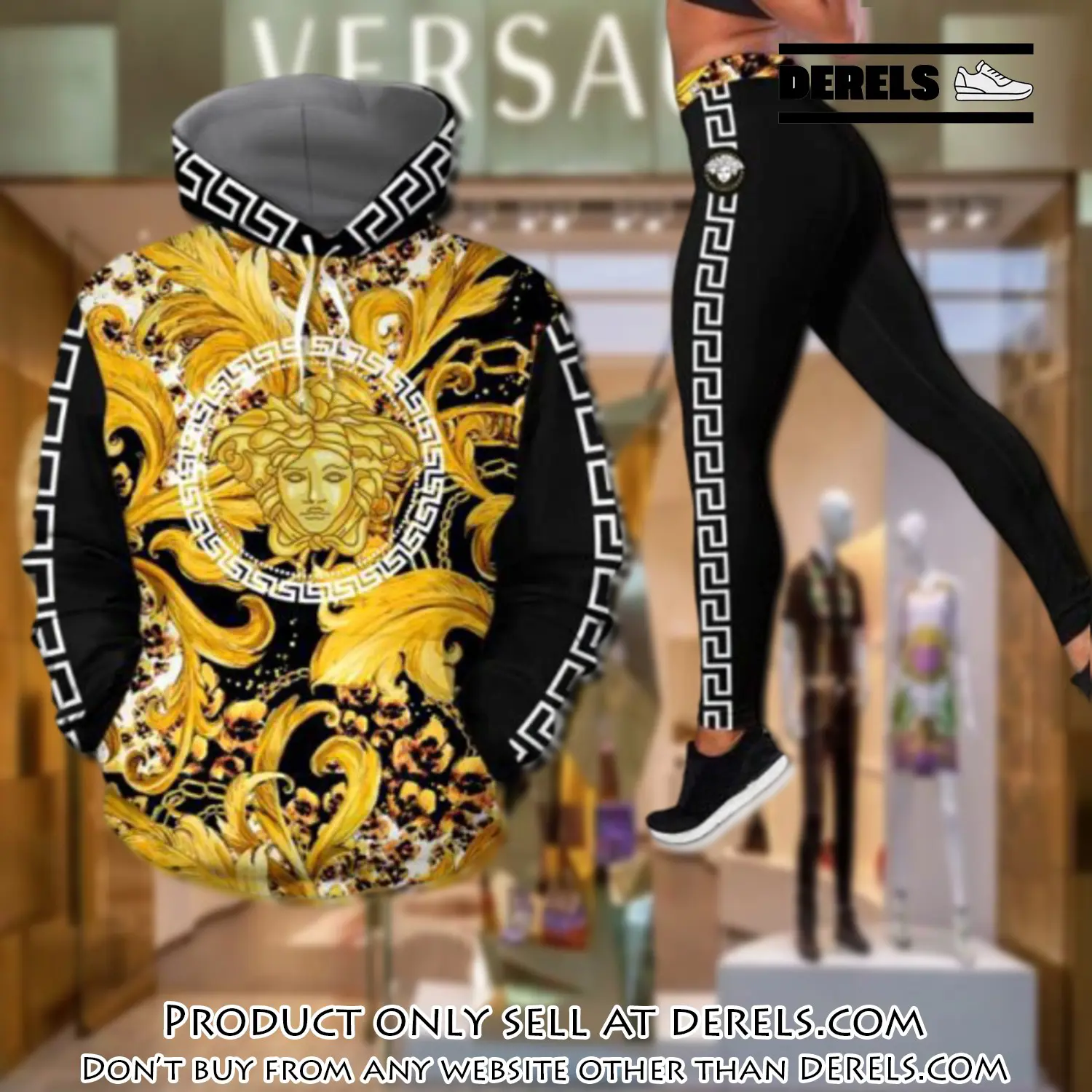 Gianni versace black gold hoodie legging set luxury for women dr1955579